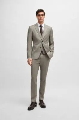 Camisa slim fit en sarga de algodón elástico de planchado fácil