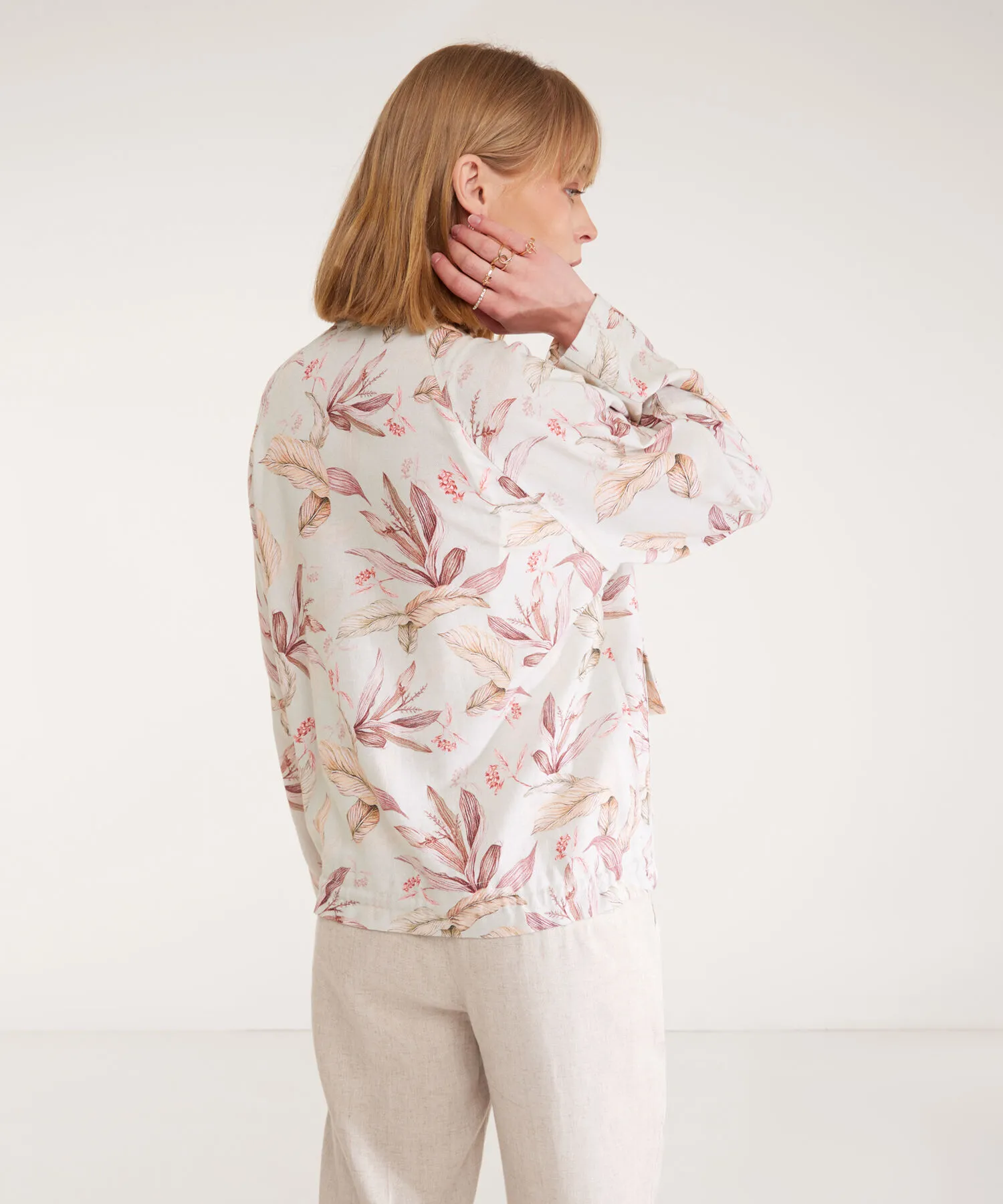 Chaqueta Estampada en Efecto Lino-