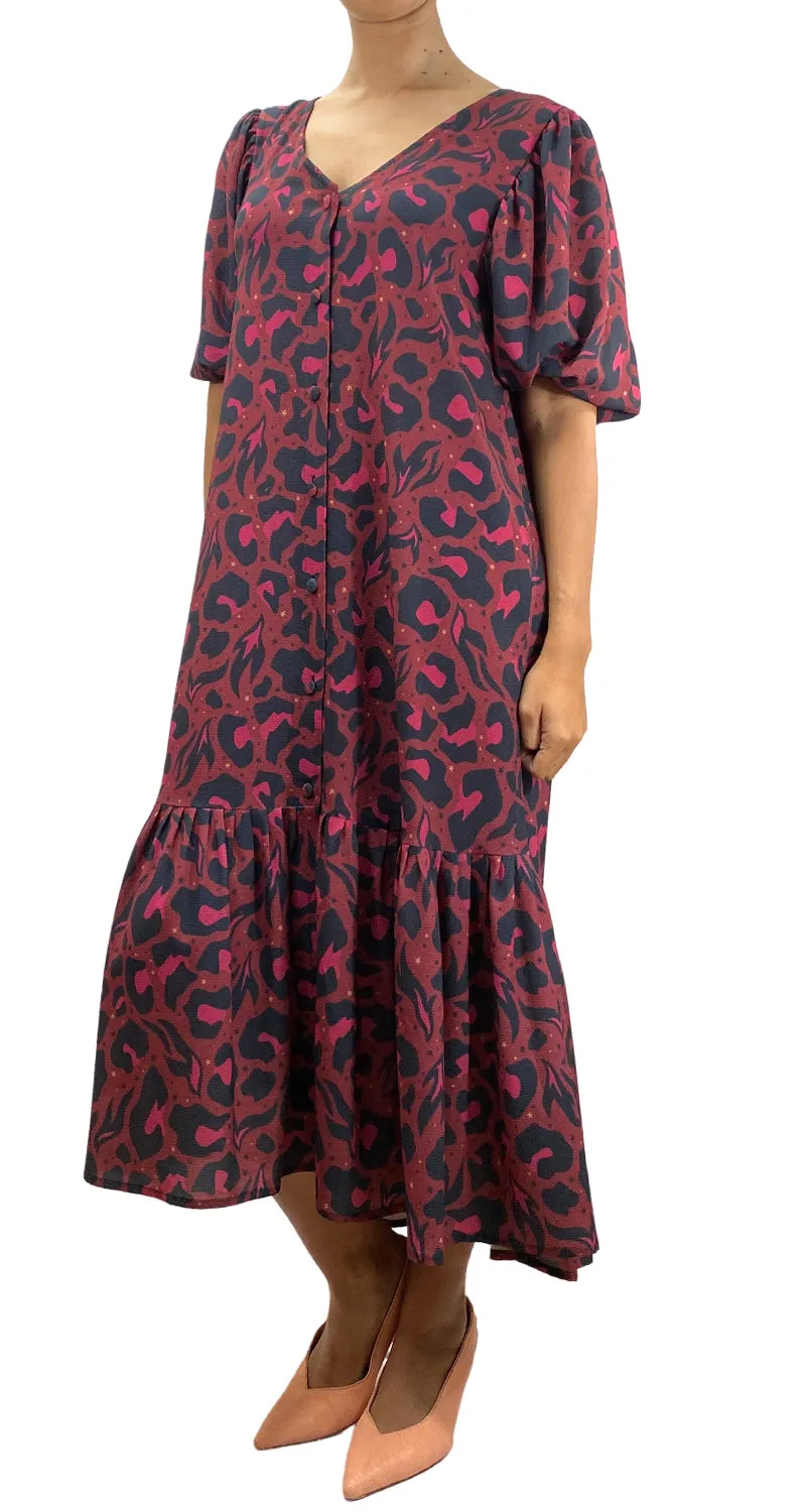 DEMARIAS Vestido Burdeo Animal Print