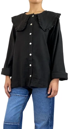 FLORIA VARALI Camisa Negra Vuelos