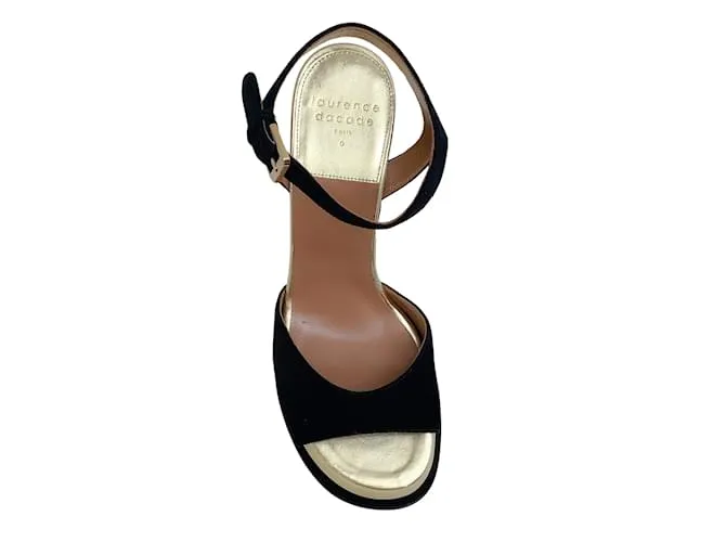 Laurence Dacade Sandalias Tinta de ante negro con ribete dorado 