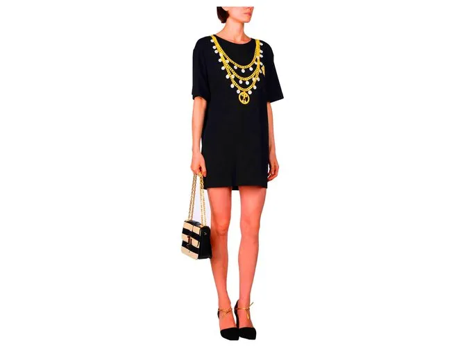 ,,MOSCHINO COUTURE "MINI VESTIDO DE JERSEY CON ESTAMPADO * Gr. L * Negro 