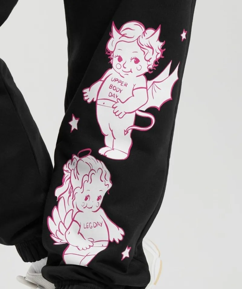 Pantalones Gymshark Cherub Estampados Joggers Negros | 437620-DOU