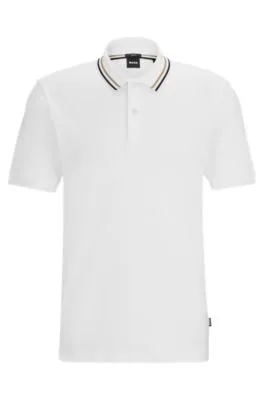 Polo slim fit de algodón con cuello a rayas