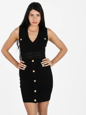 Solada Vestido de mujer de punto sin mangas con botones decorados