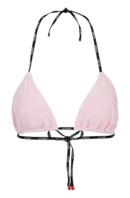 Top de bikini triangular con tira de la marca y detalle de logo